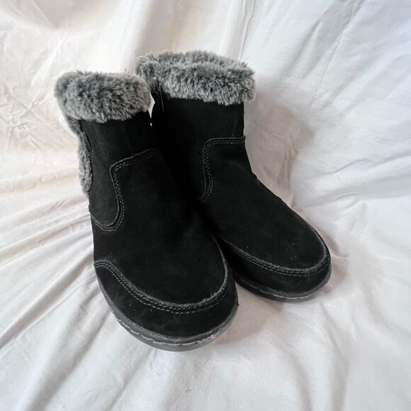 Khombu Womens Lily Faux Fur Trim Water Resistant Black Suede Boot Sz 9 Round Toe - Picture 2 of 6